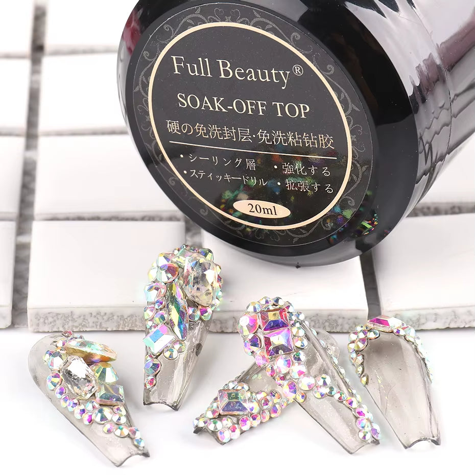 20Ml Nail Art Rhinestone Gel Glue Super Sticky No Wipe Top Coat Gel Nail Polish Glue for Rhinestone Crystal Decoration CH1823