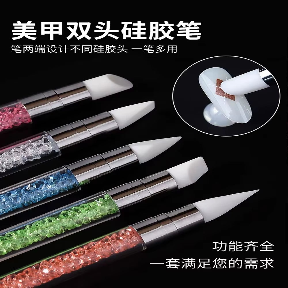 5Pcs/Set Nail Art Pen Dual-Ended Silicone Flower Sculpture Pen Acrylic Adjustable Glue Handle Embossing Pen Dotting Brush Tools