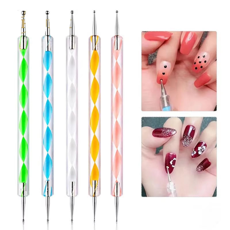 5Pcs/Set Nail Art Pen Dual-Ended Silicone Flower Sculpture Pen Acrylic Adjustable Glue Handle Embossing Pen Dotting Brush Tools