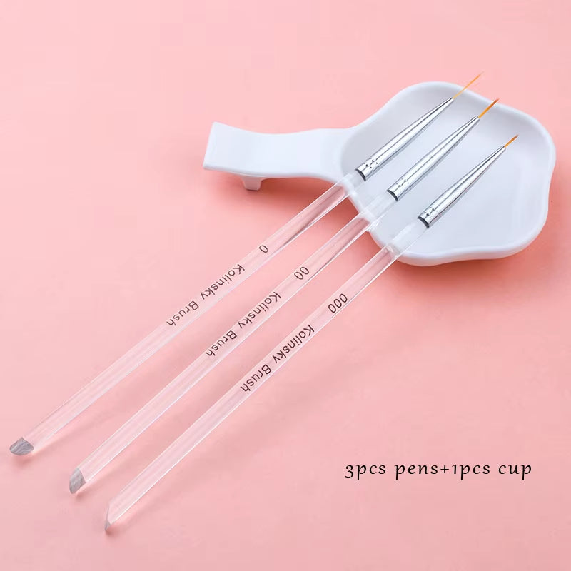 3Pcs/Set Kolinsky Gel Nail Art Line Painting Brushes Crystal Acrylic Thin Liner Drawing Pen Nail Art Manicure Tools Set