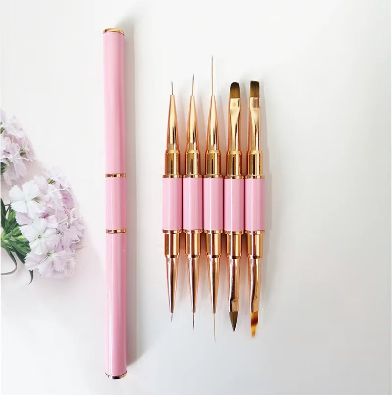 Professional Nail Art Brush Set 5Pcs Double-Ended Nail Art Brushes for Long Lines, Thin Liner Brush for Nails Detail