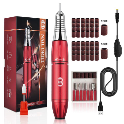 Electric Nail Drill Machine,  30000RPM Professional Nail Drill Kit Red