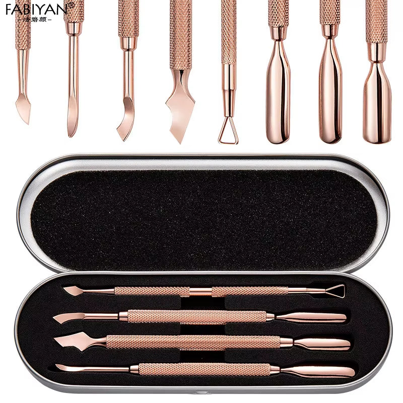 Stainless Steel Nail Art Cuticle Pusher Tool Dead Skin Remover UV Gel Polish Pedicure Cleaning Care Double Side Manicure Set