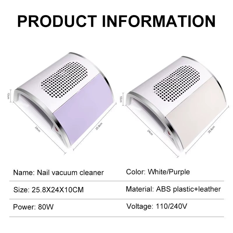 80W Nail Dust Collector Absorber for Nail Low Noise Nail Vacuum Cleaner Dust Extractor for Manicure Collecting Pedicure Tools