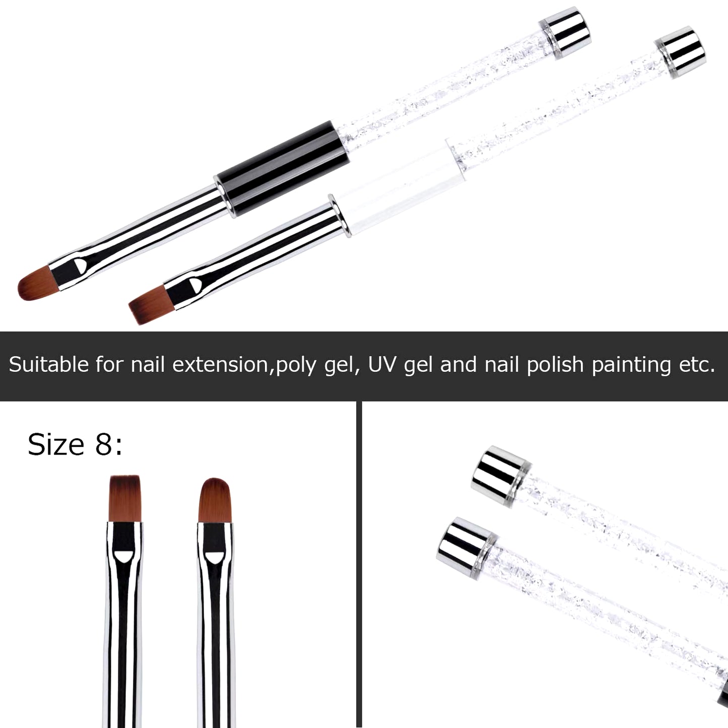 Oval & Flat UV Gel Nail Brush Rhinestone Handle Professional Nail Art Design Brushes