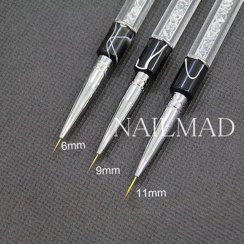 3Pcs 6/9/11Mm Nail Art Acrylic Brush UV Gel Polish Extension Carving Brush Metal Rhinestone Painting Liner Brush Drawing Pen