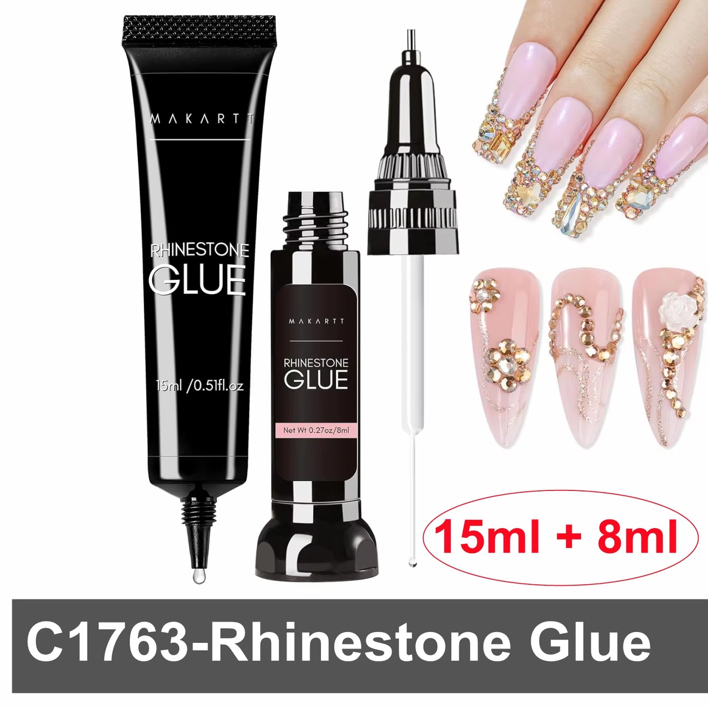 Nail Rhinestone Glue Gel for Nails, 30G Super Strong Adhesive Gel for Nail Gem, Jewels ,Glitter,Crystals Beads Diamonds