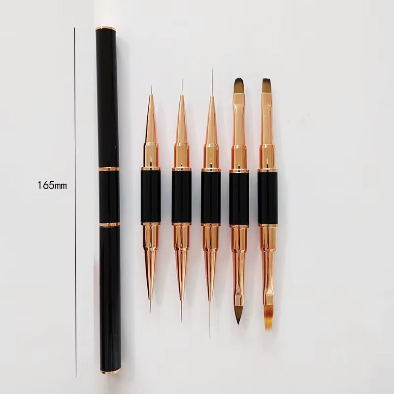 Professional Nail Art Brush Set 5Pcs Double-Ended Nail Art Brushes for Long Lines, Thin Liner Brush for Nails Detail