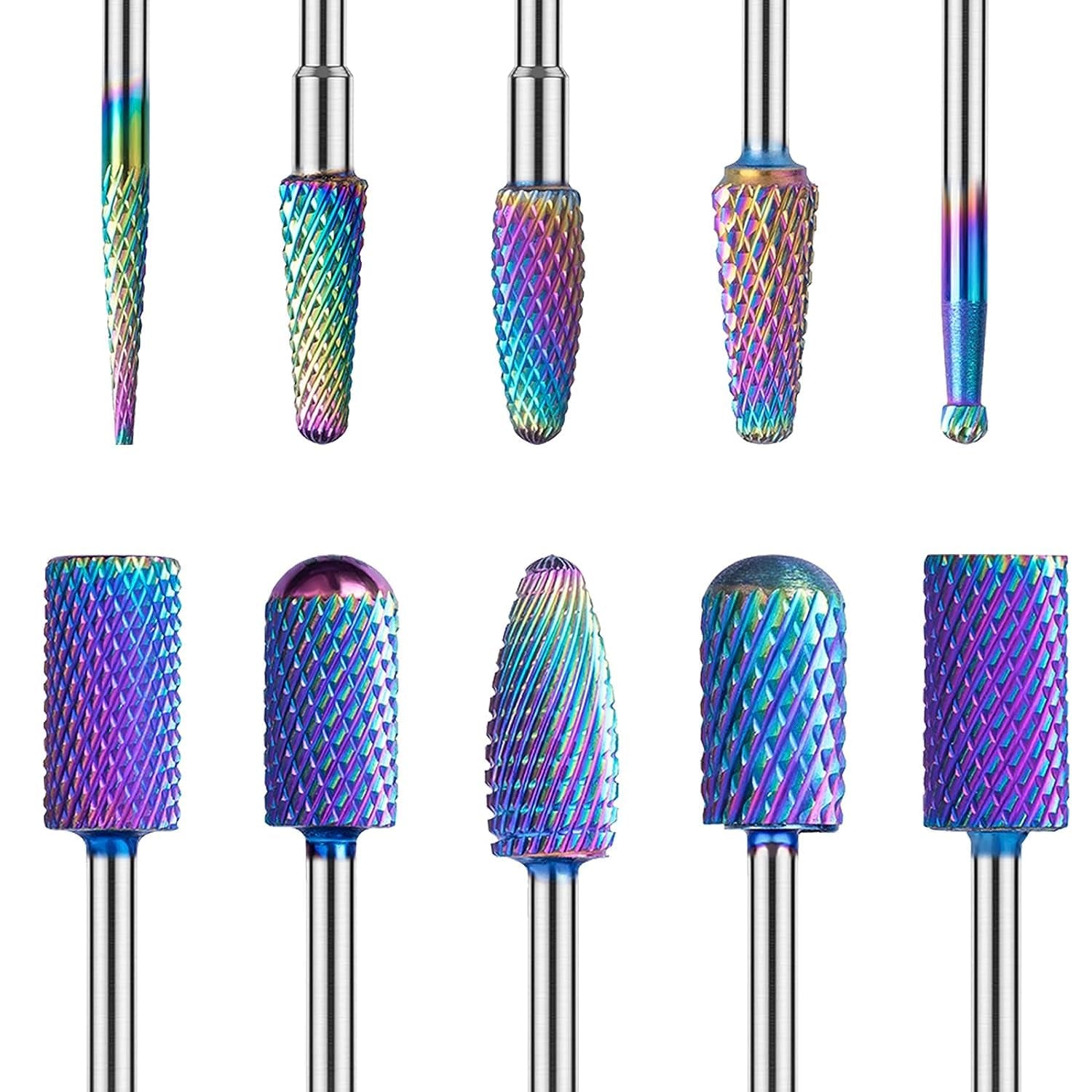 Nail Drill Bits Set, 10Pcs Tungsten Carbide Nail Bits for Nail Drill E-File, 3/32 Inch Bits Manicure Pedicure Remover Tools for Acrylic Gel Nails, Salon Home Nail Care Supplies, Colorful