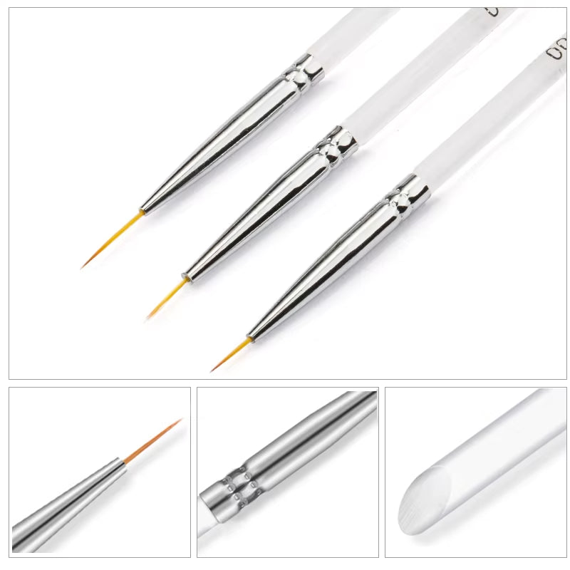 3Pcs/Set Kolinsky Gel Nail Art Line Painting Brushes Crystal Acrylic Thin Liner Drawing Pen Nail Art Manicure Tools Set