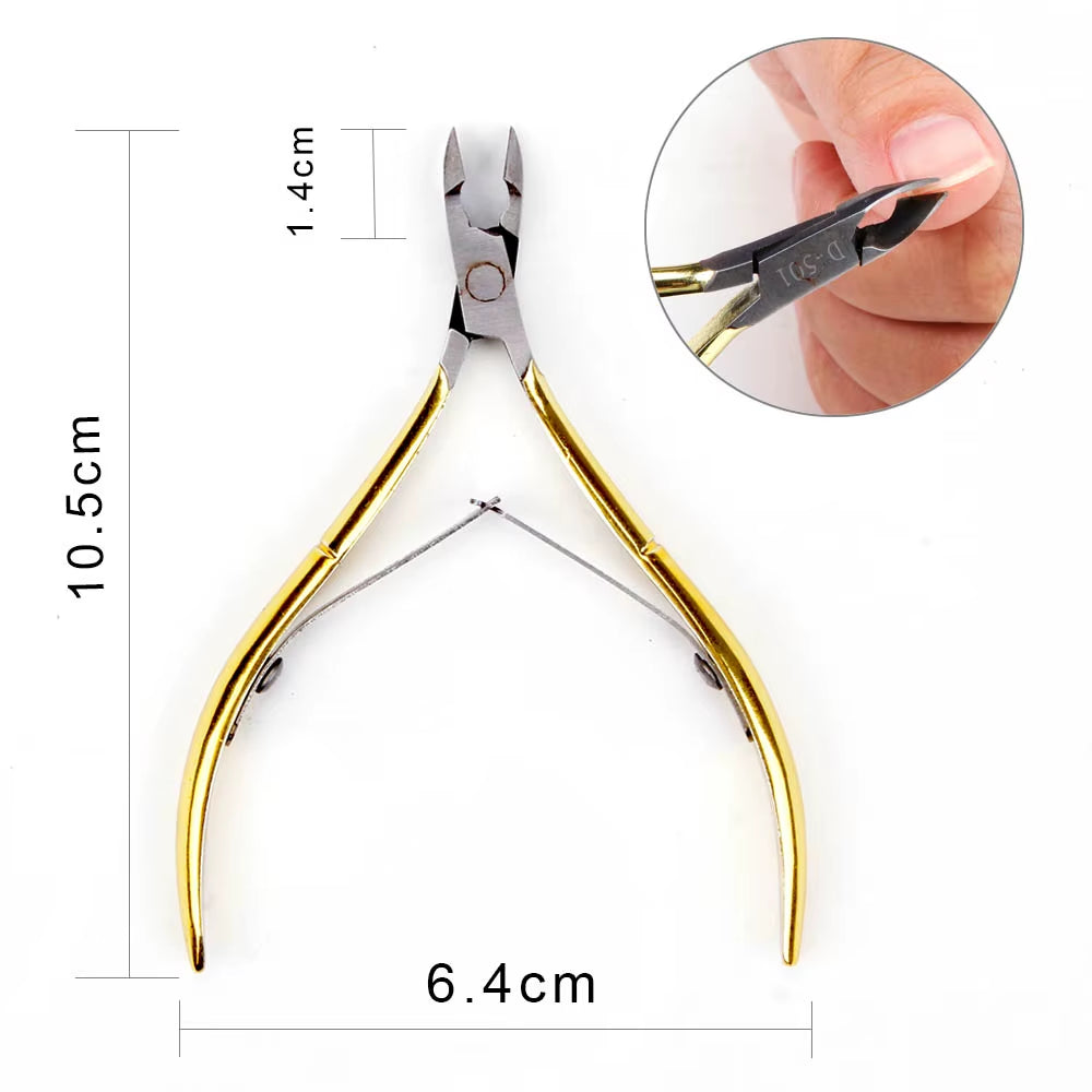 1Pc Stainless Steel Nail Cuticle Scissors Nipper Clipper Manicure Pedicure Tools Golden Handle Dead Skin Scissor Art Tool