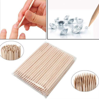 100PCS Nail Art Orange Wood Sticks Cuticle Pusher Remover Manicure Pedicure Tool 110Mm Natural Stick for Manicure