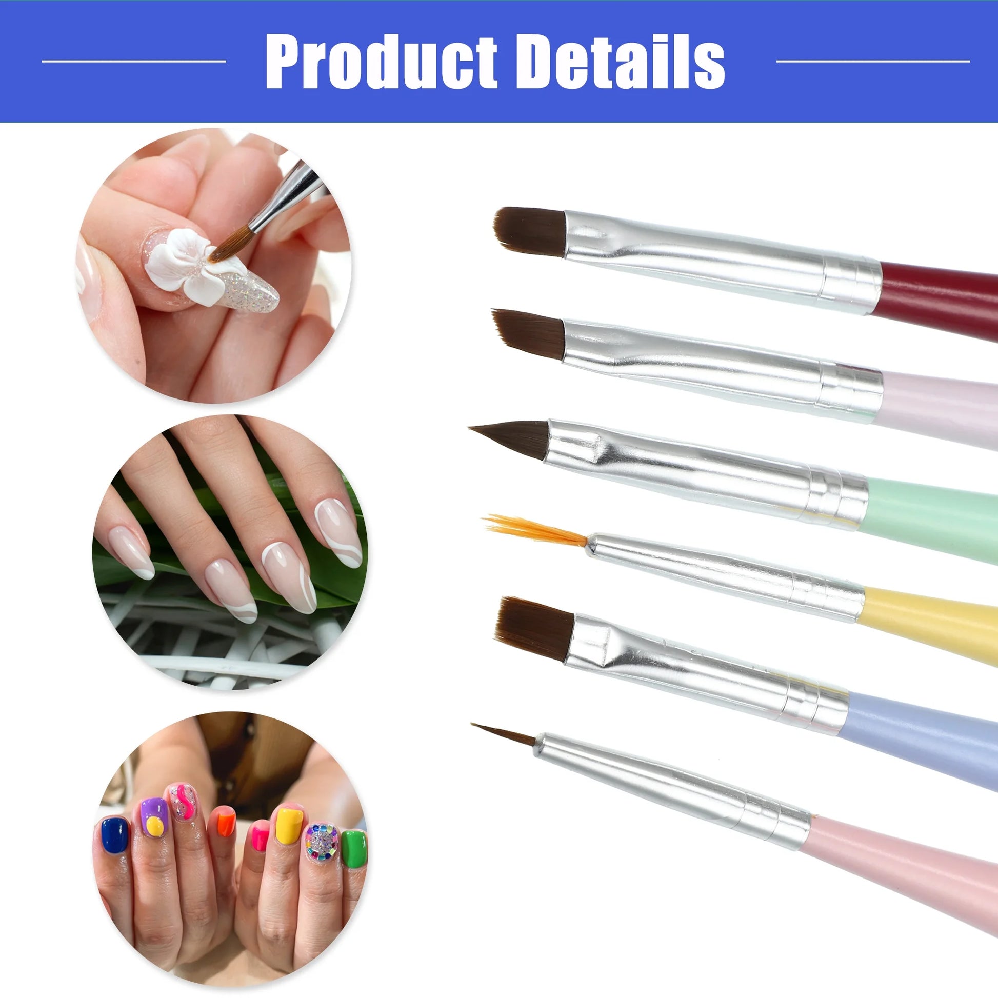 6 Pcs Nail Art Brushes Set Extension Gel Nail Art Design Pen Set Painting Tools for Acrylic Application