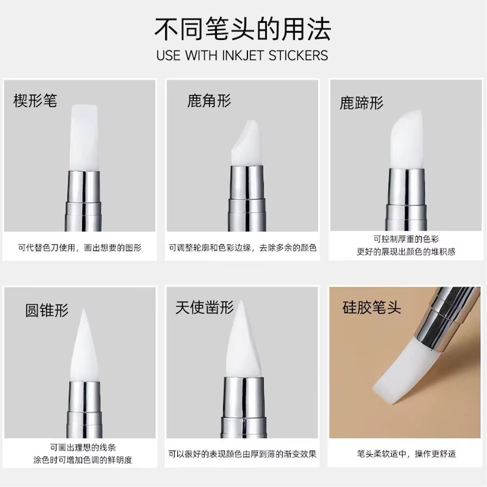 5Pcs/Set Nail Art Pen Dual-Ended Silicone Flower Sculpture Pen Acrylic Adjustable Glue Handle Embossing Pen Dotting Brush Tools