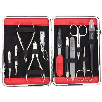 - Brand Quality 11 Piece Manicure Pedicure Grooming Kit Set for Professional Finger & Toe Nail Care Scissors Clipper Red Genuine Leather Case in Gift Box, Made in Germany