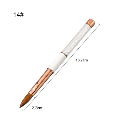 Crystal Handle Kolinsky Sable Acrylic Brush Professional Carving Darwing Nail Pens Manicure Tools White Nail Brushes