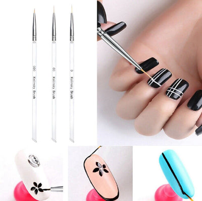 3 Pcs Nail Art Tool Set - Nail Art Pen, Dotting UV Gel Tool, and Liner Brush Set