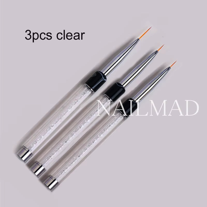 3Pcs 6/9/11Mm Nail Art Acrylic Brush UV Gel Polish Extension Carving Brush Metal Rhinestone Painting Liner Brush Drawing Pen