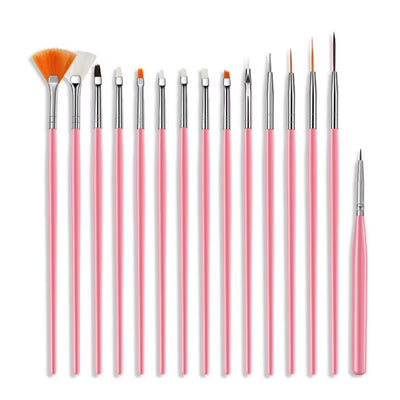 15Pc 15 Sizes Professional Nail Gel Brushes Acrylic Brush Nail Art Tool Pens Wooden Handle Dotting Drawing Paint Brush Set