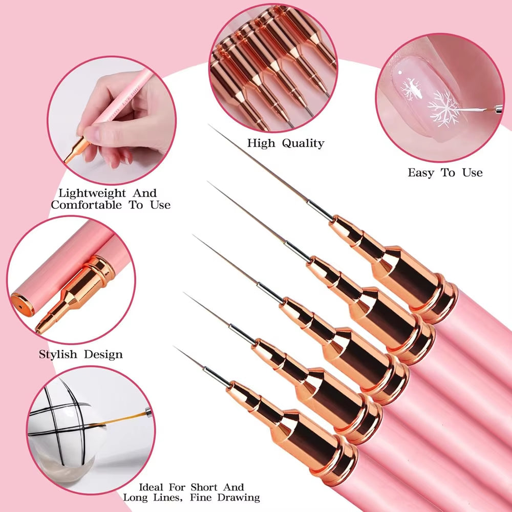 5Pcs/Set Nail Art Pen Dual-Ended Silicone Flower Sculpture Pen Acrylic Adjustable Glue Handle Embossing Pen Dotting Brush Tools