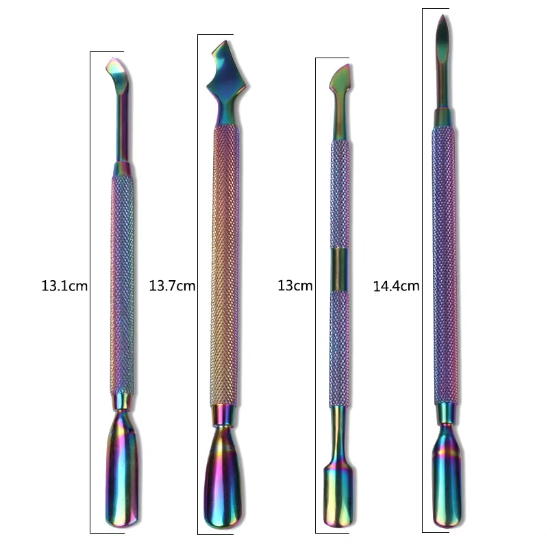 1Pcs Rainbow Stainless Steel Nail Cuticle Pusher Nipper Double Sided Dead Skin Push Remover Manicure Nail Care Tool