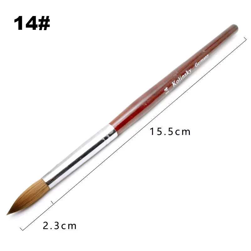 Kolinsky Acrylic Nail Art Brush Wood Handle Nail Art Mink Brush Gel Builder Nail Tools Manicure Brush Drawing Tools Size 8-24