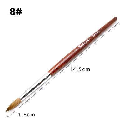 Kolinsky Acrylic Nail Art Brush Wood Handle Nail Art Mink Brush Gel Builder Nail Tools Manicure Brush Drawing Tools Size 8-24