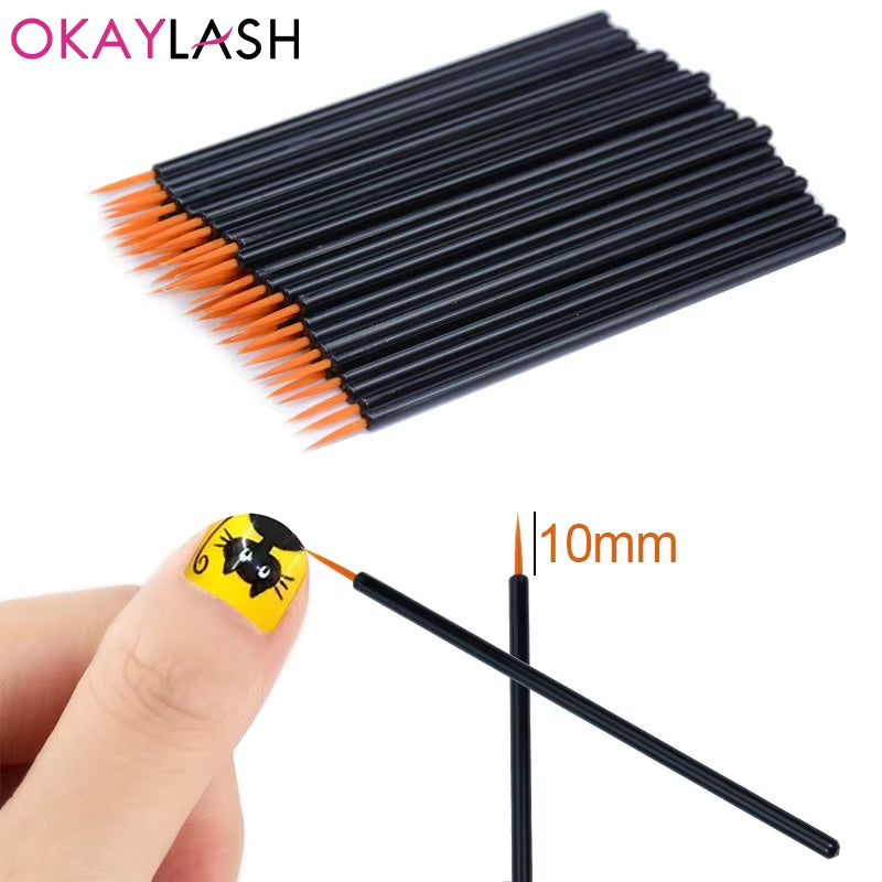 OKAYLASH 50Pcs/Lot Black Handle Reusable Gel Liner Nail Art Brushes Painting Pen Beauty Makup Tools