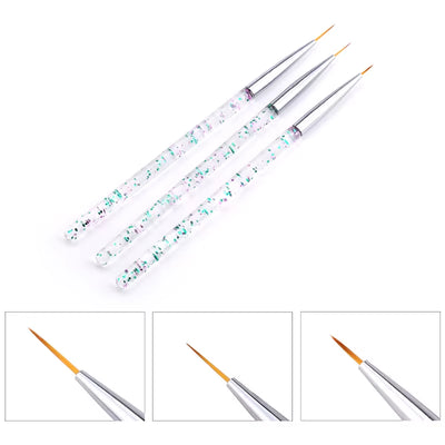 3Pcs/Set Kolinsky Gel Nail Art Line Painting Brushes Crystal Acrylic Thin Liner Drawing Pen Nail Art Manicure Tools Set