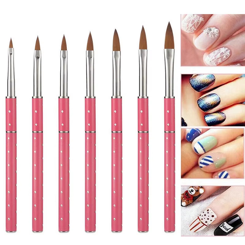 Nail Art Sculpture Carving Brush Acrylic Brush Metal Handle Nail Ombre Brush for Manicure Hair Pencil UV Gel Drawing Painting