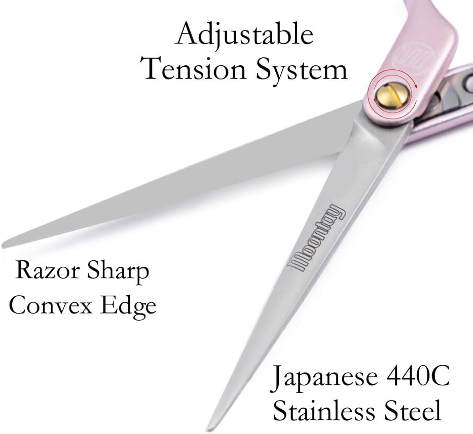 6.5" Professional Straight Pet Grooming Scissor, Dog Cat Grooming Shear/Scissor with Ultra-Light Aeronautical Aluminum Handle, 440C Japanese Stainless Steel Pet Grooming Shear, Pink