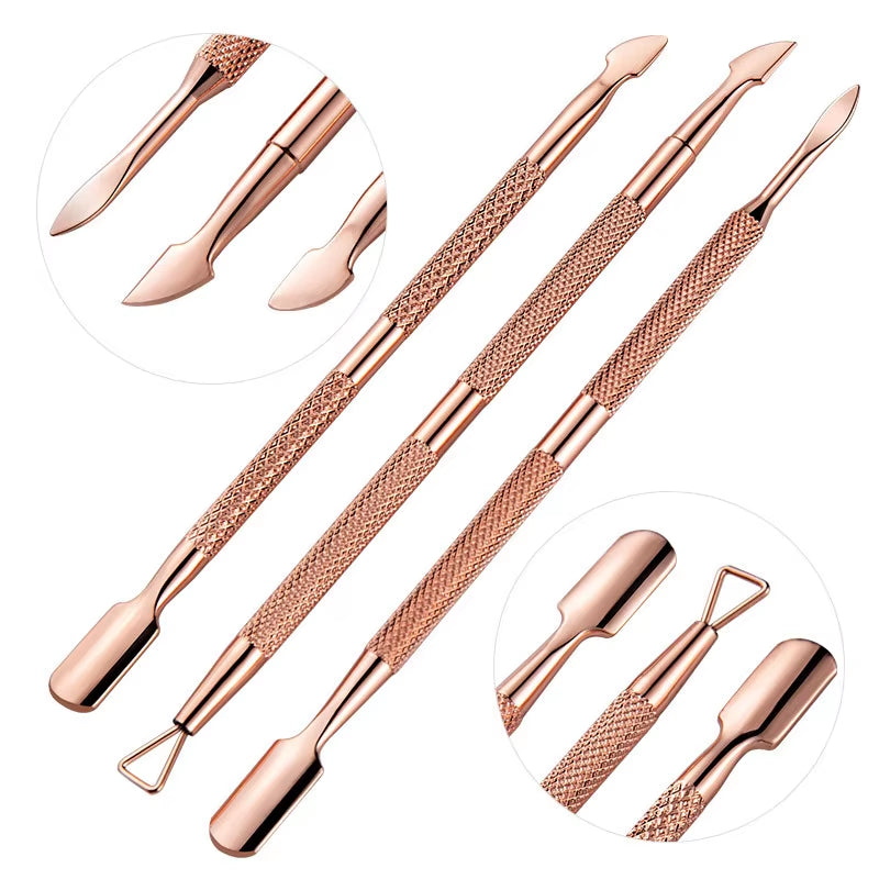 3 Style Stainless Steel Nail Cuticle Pusher Nail Art Files Gel Polish Remove Manicure Care Groove Clean Tools