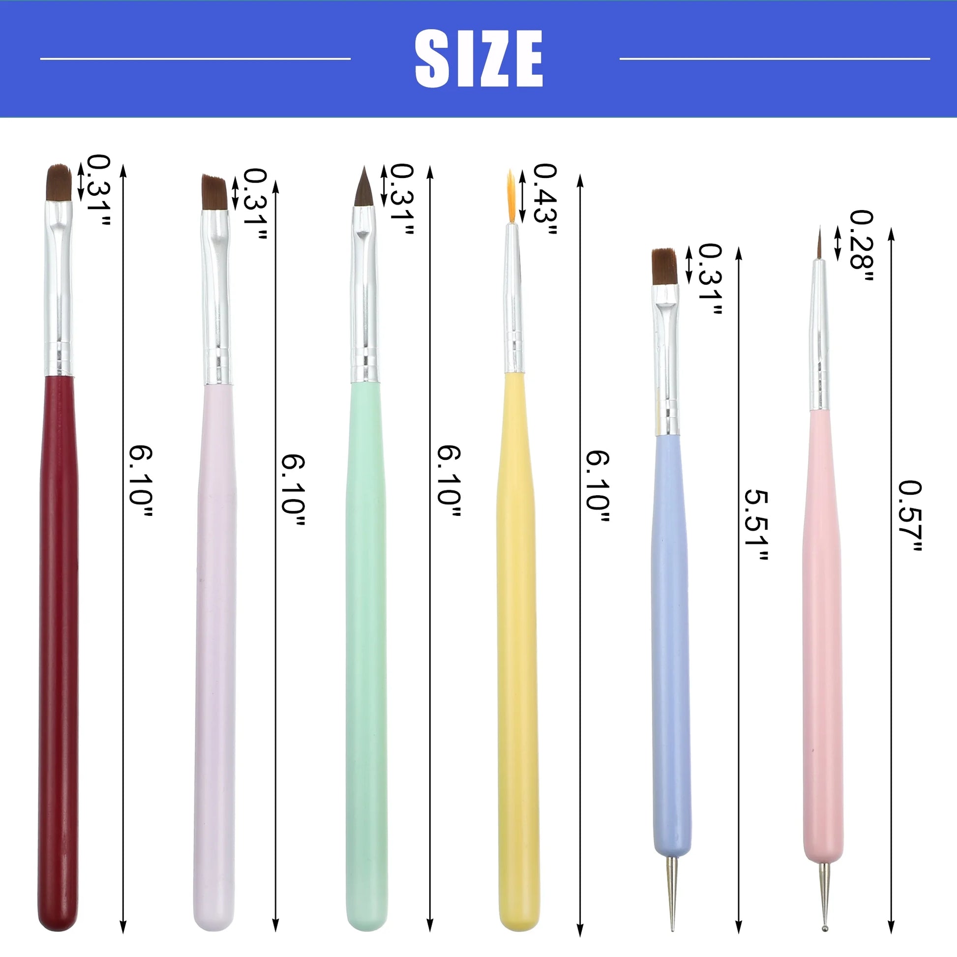 6 Pcs Nail Art Brushes Set Extension Gel Nail Art Design Pen Set Painting Tools for Acrylic Application