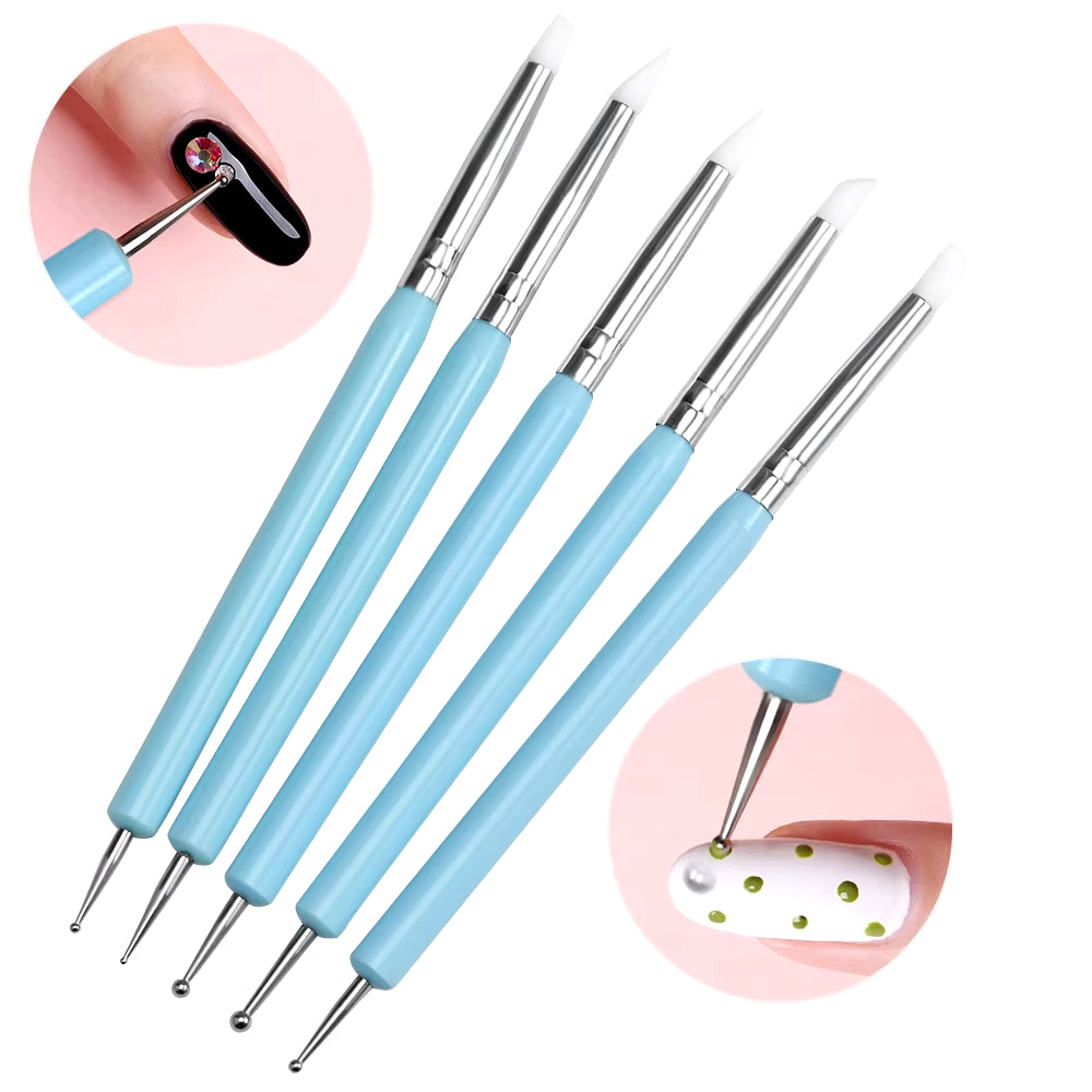 5Pcs/Set Nail Art Pen Dual-Ended Silicone Flower Sculpture Pen Acrylic Adjustable Glue Handle Embossing Pen Dotting Brush Tools