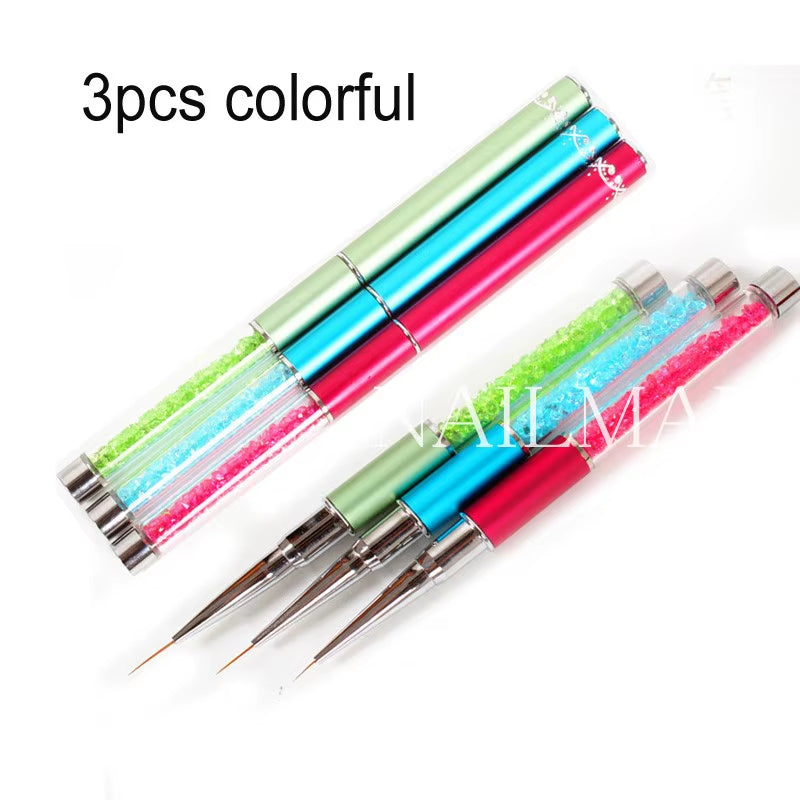 3Pcs 6/9/11Mm Nail Art Acrylic Brush UV Gel Polish Extension Carving Brush Metal Rhinestone Painting Liner Brush Drawing Pen