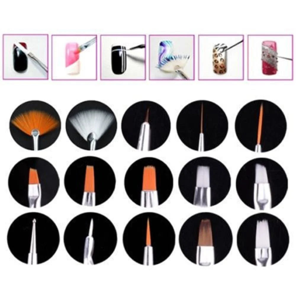 20-Piece Nail Art Gel Design and Painting Set - Precision Brushes and Dotting Tools for Creative Nail Polish Art