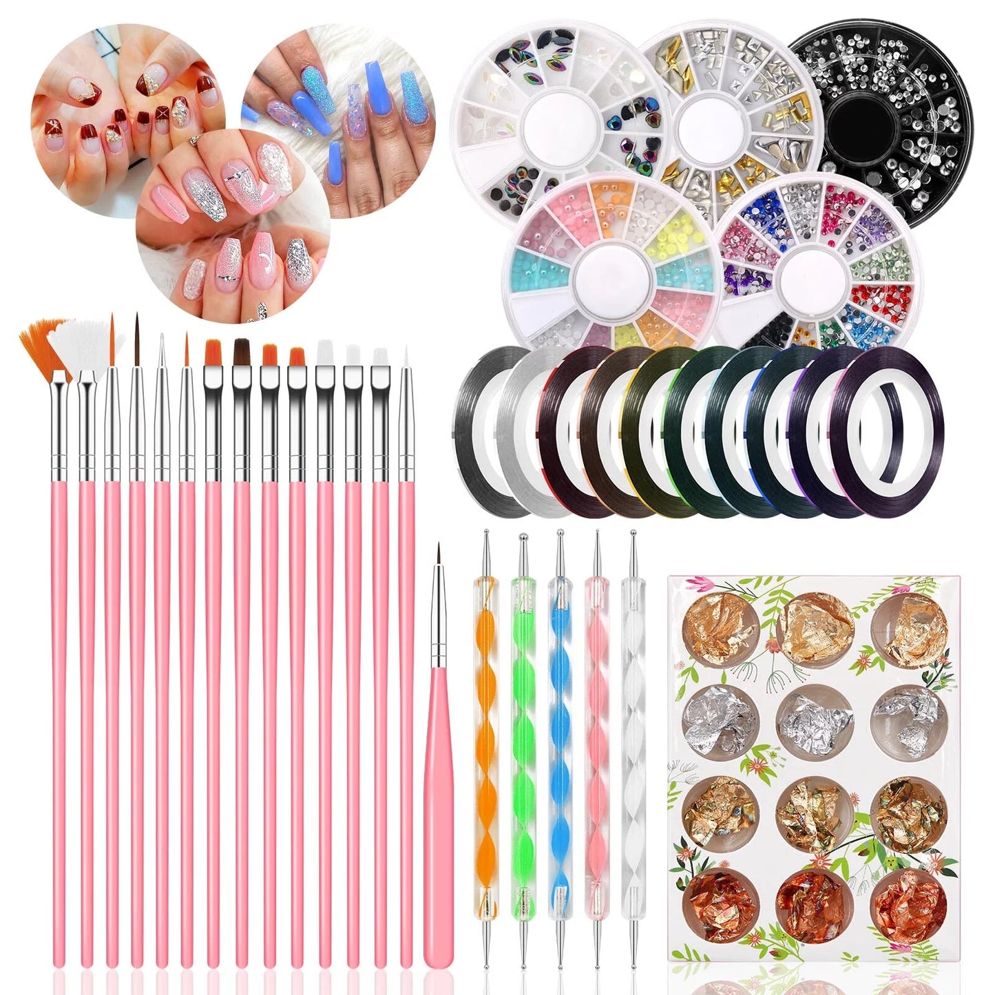 Nail Art Brushes Kit Pen Designer Stamp Tools for Nails Decorations, Pink