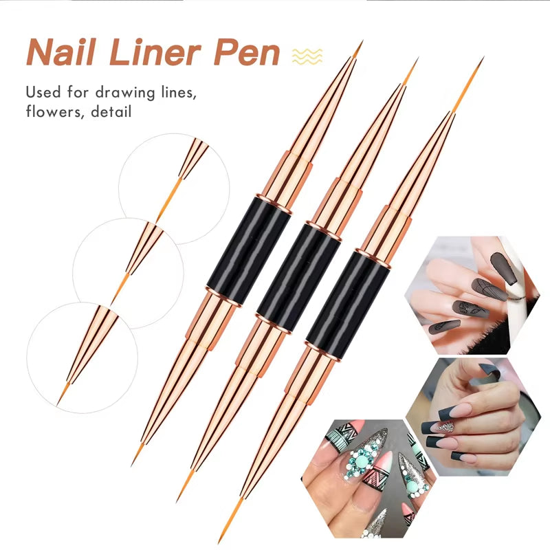 Professional Nail Art Brush Set 5Pcs Double-Ended Nail Art Brushes for Long Lines, Thin Liner Brush for Nails Detail