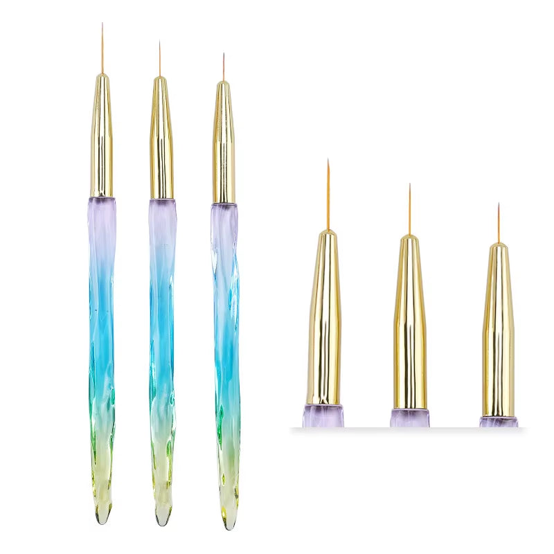 3Pcs/Set Kolinsky Gel Nail Art Line Painting Brushes Crystal Acrylic Thin Liner Drawing Pen Nail Art Manicure Tools Set