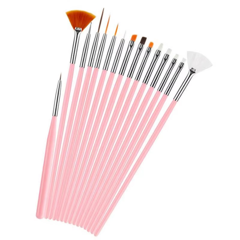 15Pc 15 Sizes Professional Nail Gel Brushes Acrylic Brush Nail Art Tool Pens Wooden Handle Dotting Drawing Paint Brush Set