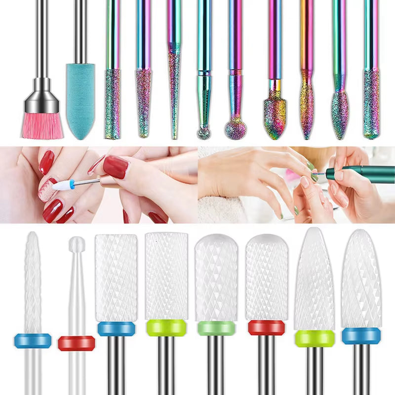 Advanced 19Pcs 3/32 Inch Electric Nail Drill Bits Sets, Diamond & Ceramic Cuticle Bits for Acrylic Gel Nails