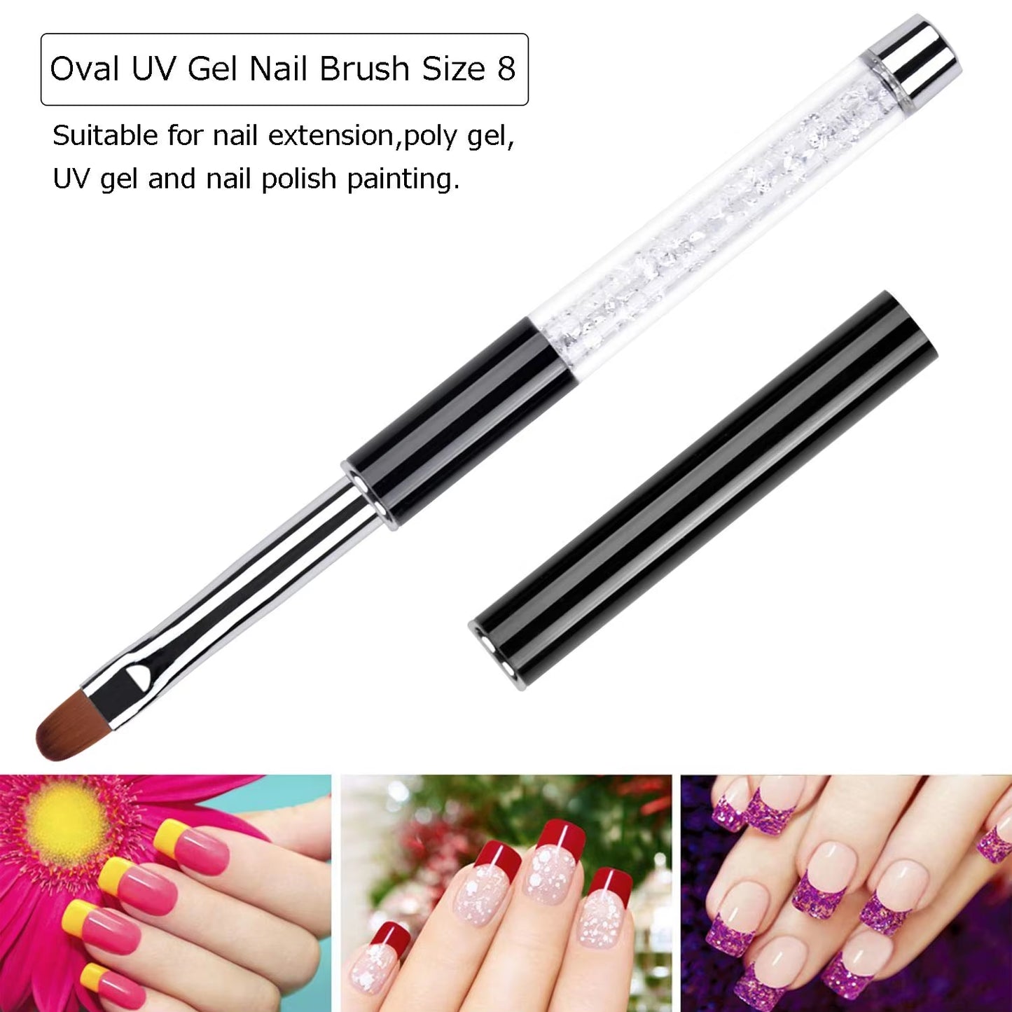 Oval & Flat UV Gel Nail Brush Rhinestone Handle Professional Nail Art Design Brushes