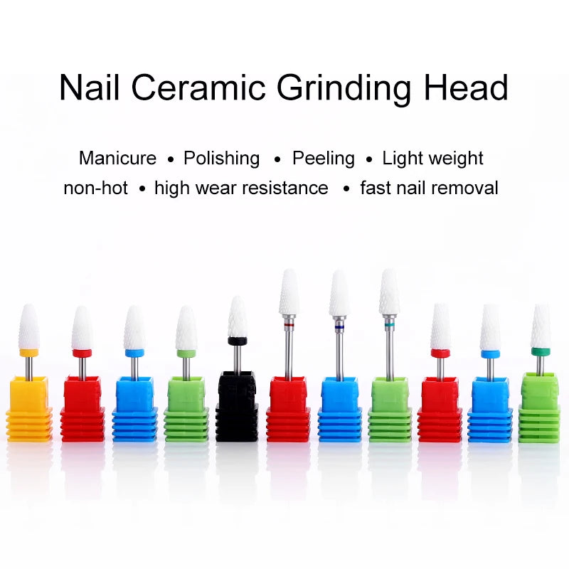 Ceramic Milling Cutter Nail Drill Bits Electric Manicure Nail Files Buffer Grinding Polish Bits Mills Cutter Tool Accessories