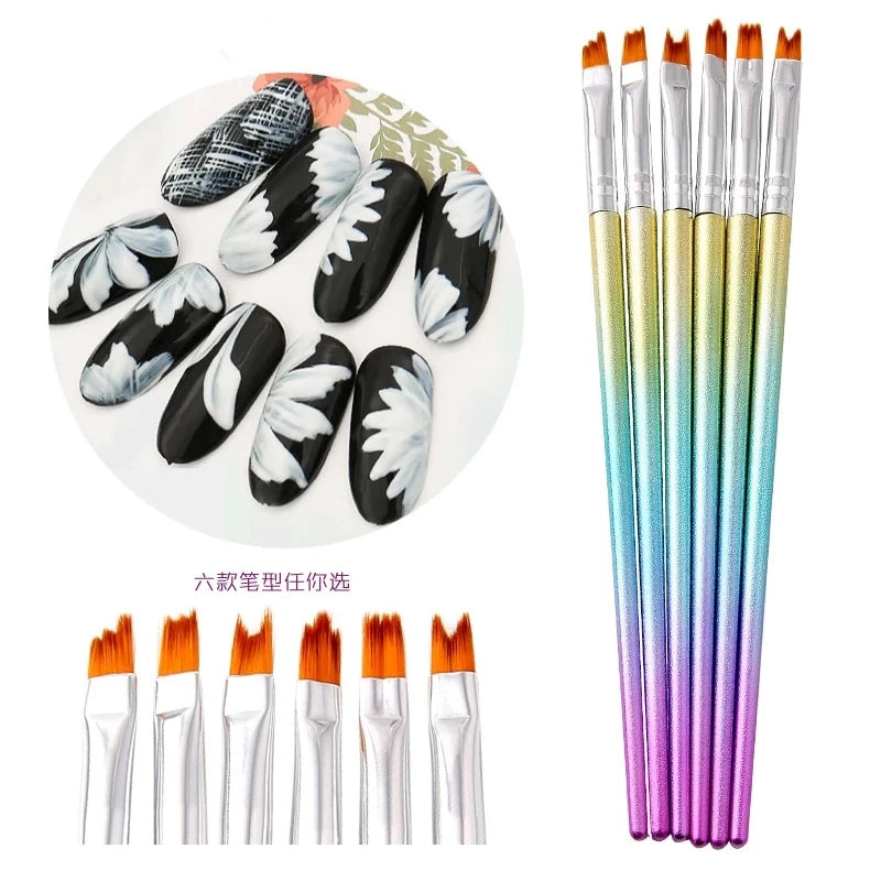 6pcs/set Nail Art Brush Gradient Rod Painting Flower Draw Pen Acrylic Liquid For Nail Art Pen Brush Nail Art Manicure Tools