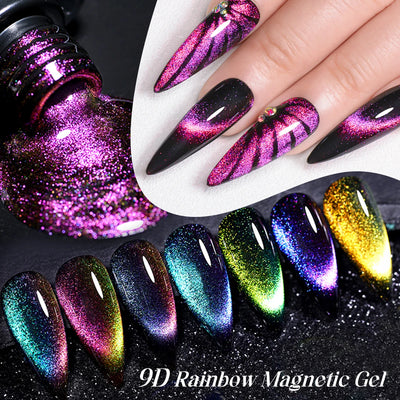 9D Rainbow Magnetic Gel Holographic Glitter Cat Eye Gel Nail Polish