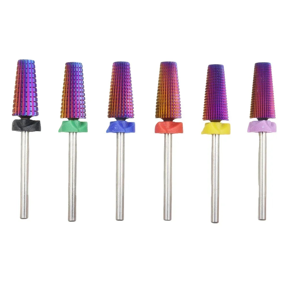 5-in-1 Purple Professional Tungsten Carbide Nail Drill Bits, Unscented Tapered Milling Cutters for Gel Acrylic Removal, Manicure