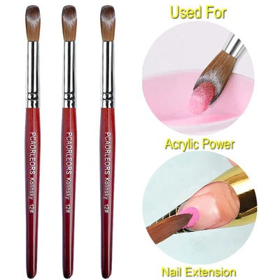 UsiDaer Kolinsky Nail Brush Acrylic with Red Round Wooden Handle and 100% Kolinsky Sable Hair for Crystal UV Gel Painting