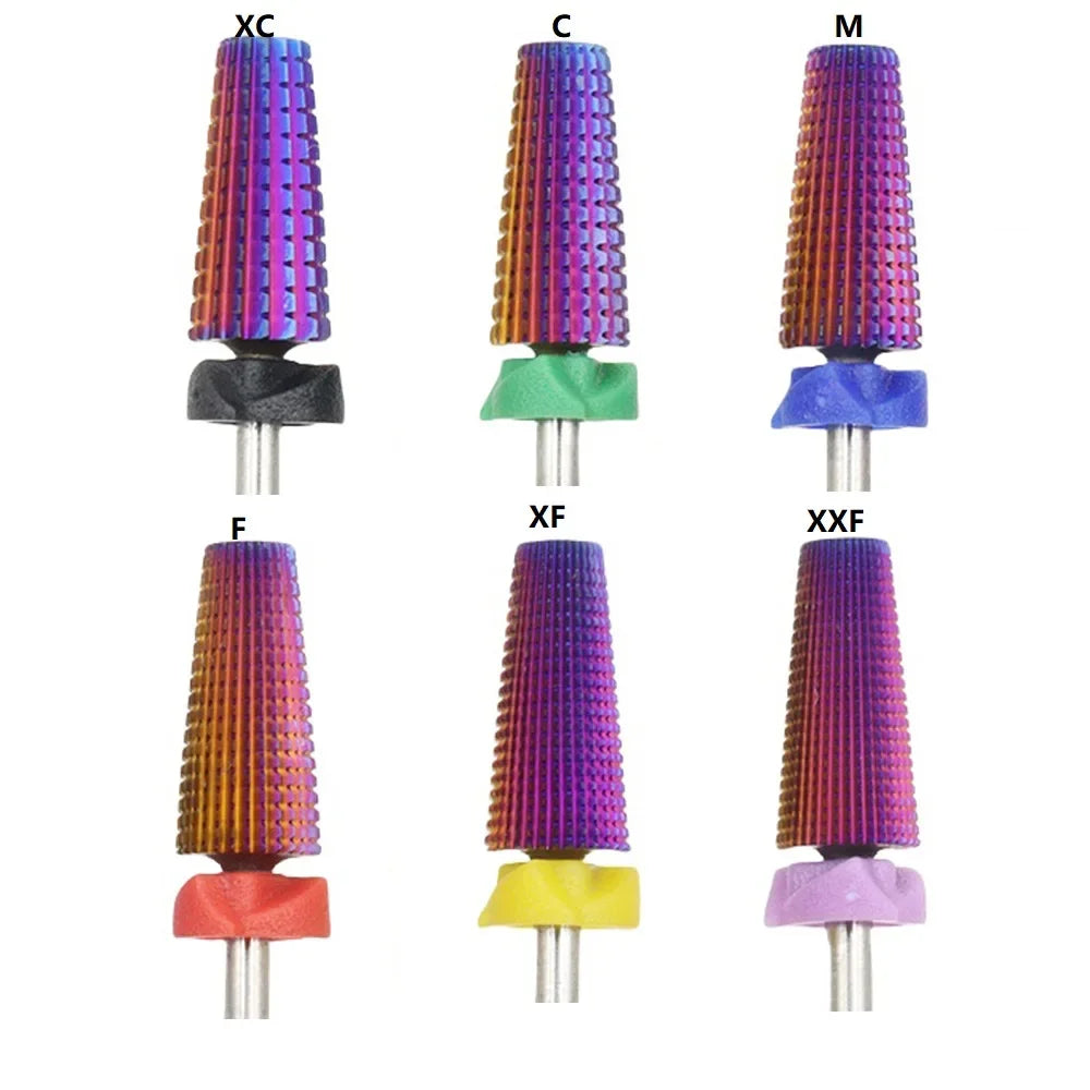 5-in-1 Purple Professional Tungsten Carbide Nail Drill Bits, Unscented Tapered Milling Cutters for Gel Acrylic Removal, Manicure