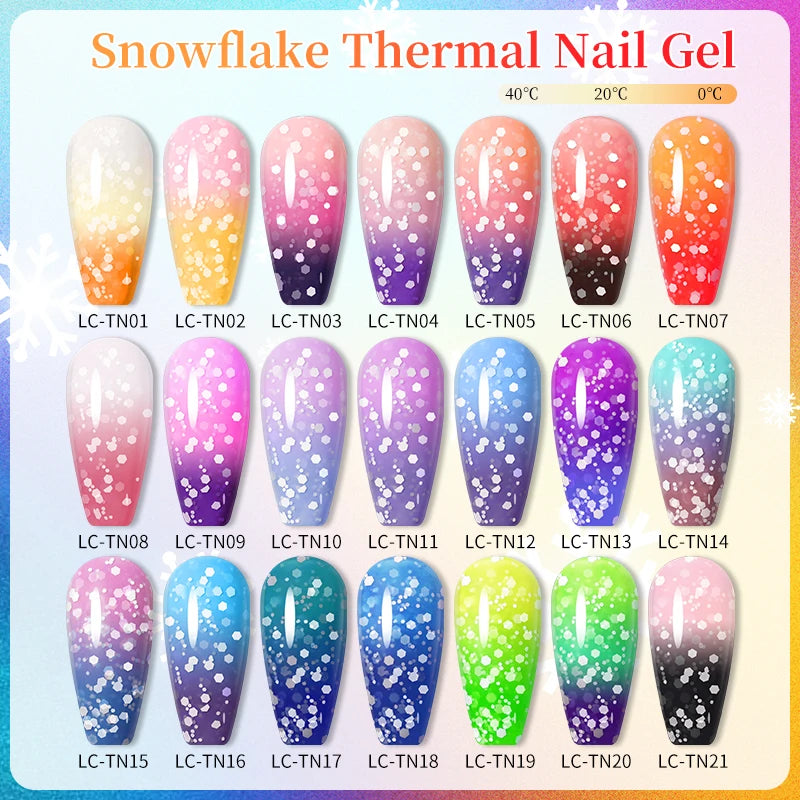 Snowflakes Thermal Gel Nail Polish Winter Pink Purple Bule Snow