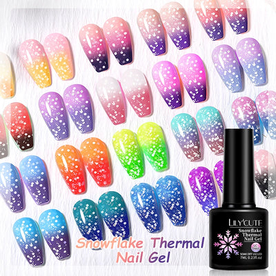 Snowflakes Thermal Gel Nail Polish Yellow Pink Glitter Snow Sequins